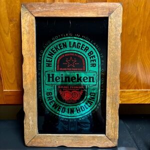 Vintage Wood Framed Heineken Beer Bar Room Sign